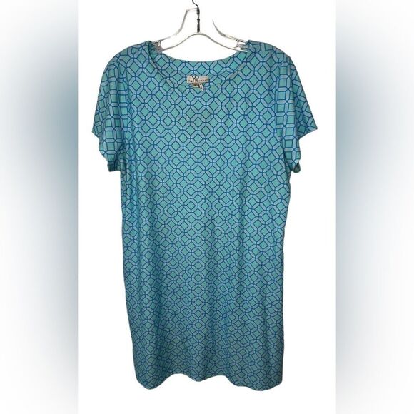 Jude Connally Ella shift dress short sleeve aqua white Size L - Picture 1 of 5